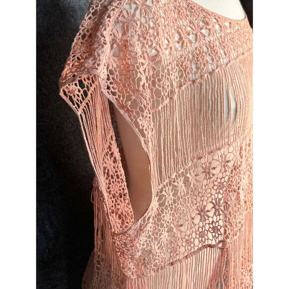 Living Doll LA Crochet Beach Cover Up Fringe Hem Oversized Pink Women Size XS/S - Picture 8 of 13